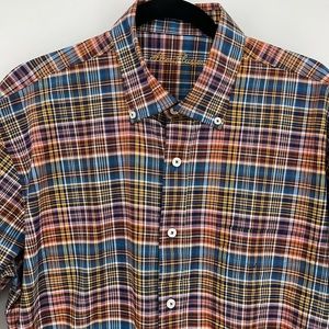 Alan Flusser Shirt Mens Large‎ Multicolor Plaid Button Down L